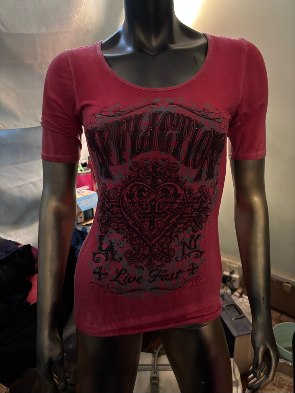 Affliction Women's Short Sleeve Graphic Tee in Burgundy